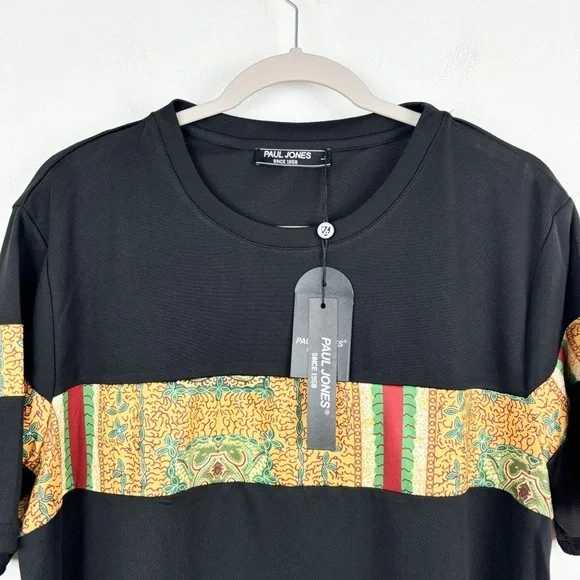 NWT Paul Jones Men's Black Mesh Dashiki Athletic Shirt Sz L - Picture 4 of 7